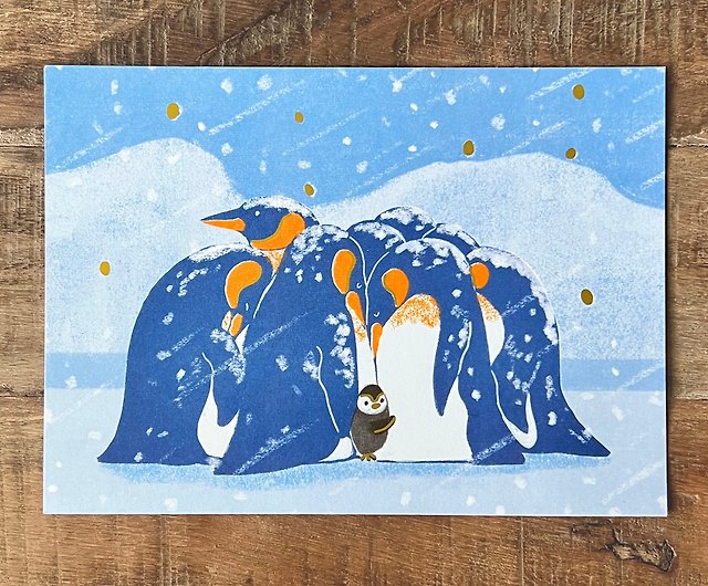 南極/ペンギン/箔押しポストカード - ショップ dongillustration