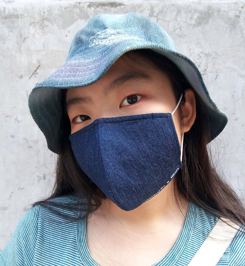 (woven face mask) HKers denim blue Cool stylish handmade washable reusable - Face Masks - Cotton & Hemp 