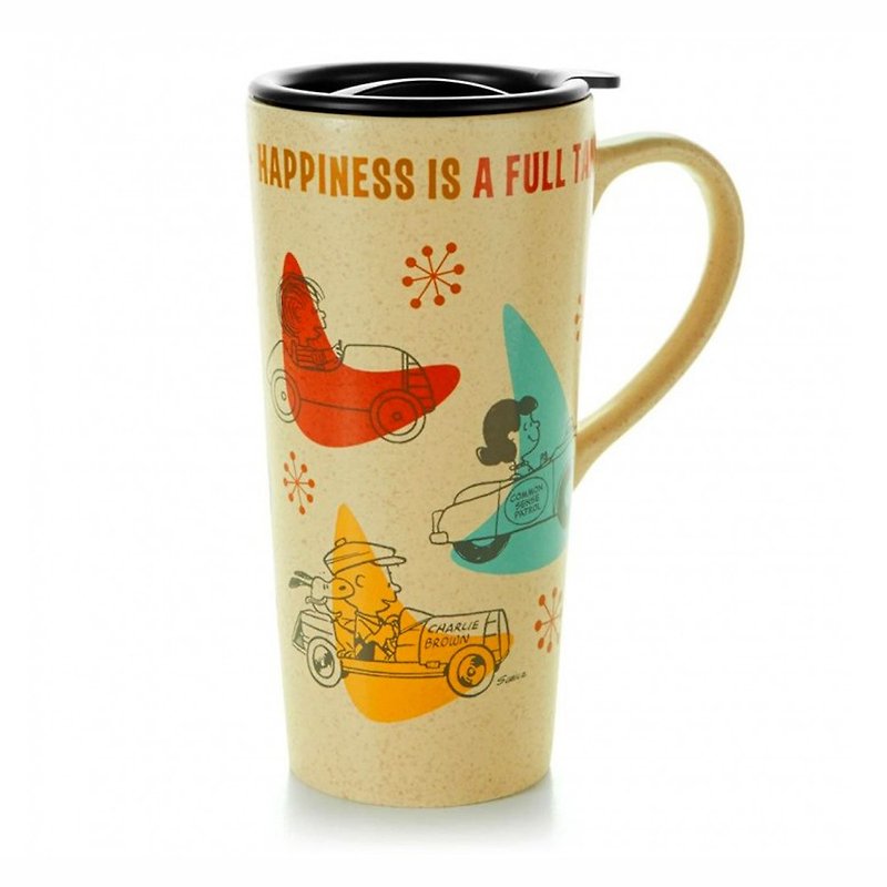Snoopy Travel Mug - Happy Car [ホールマーク - ピーナッツ スヌーピー マグカップ] - グラス・コップ - 陶器 ゴールド
