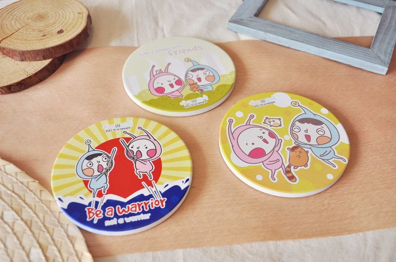 With blue ceramic absorbent coasters - ที่รองแก้ว - ดินเผา หลากหลายสี