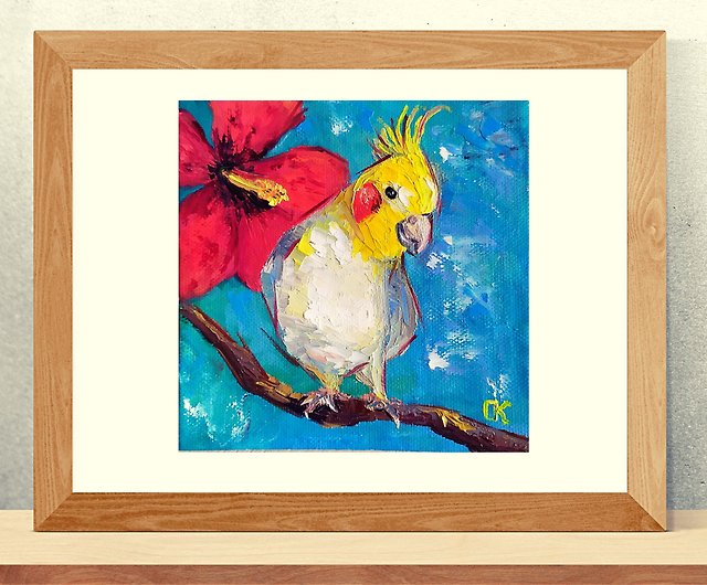手繪油畫/小畫/繪畫/手繪油畫/黃色的鳥オウムの絵おかしい鳥オリジナル 