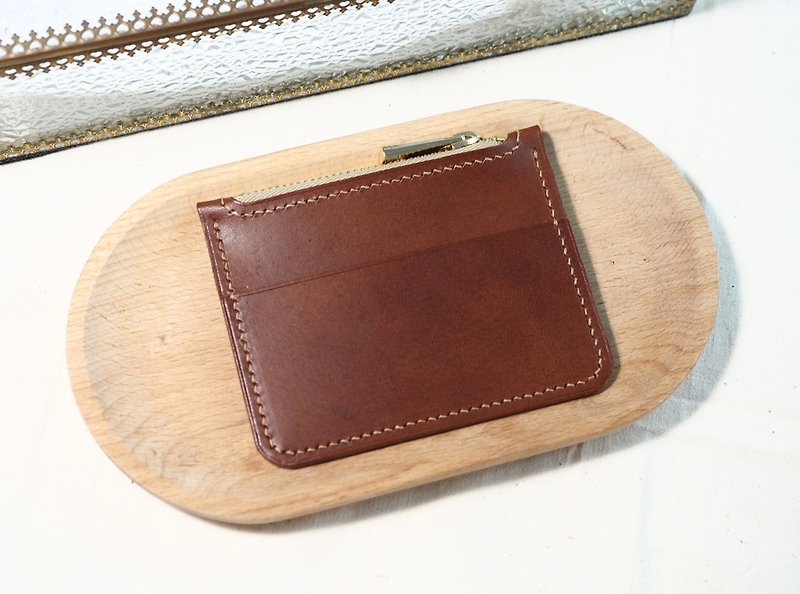 Custom Handmade Leather Small Zipper Card Holder - Wallets - Genuine Leather 