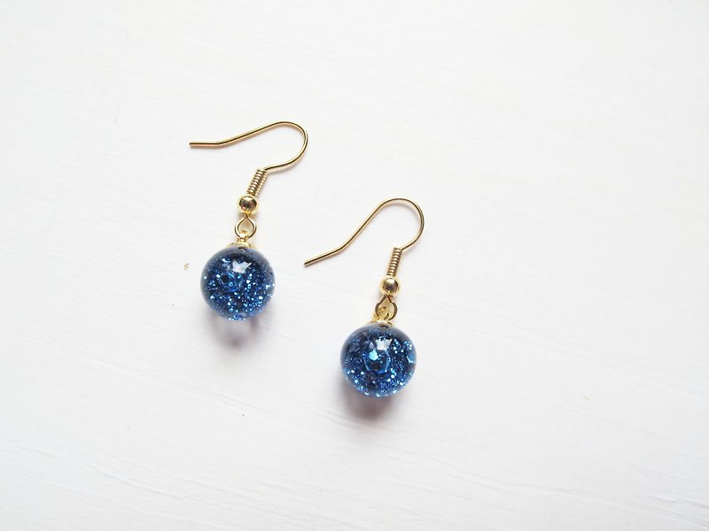 Rosy Garden 藍色亮片流動雪花玻璃球鉤式耳環 可換夾式