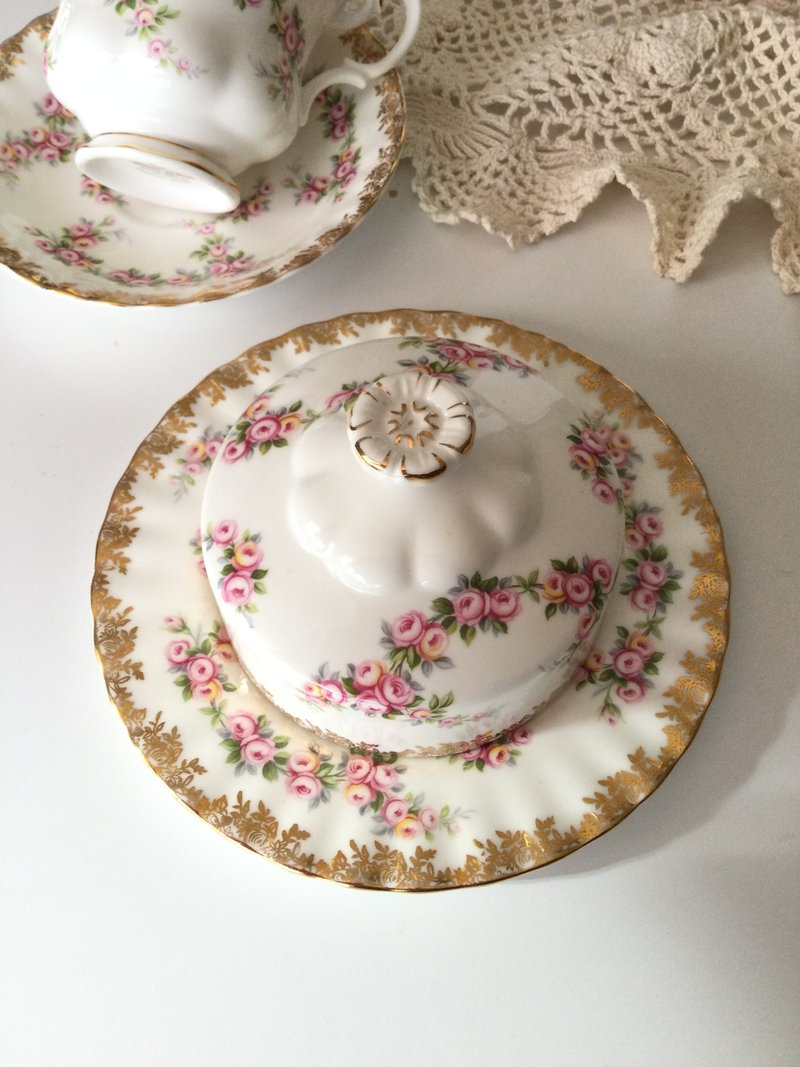 Dimity rose lid and dish set -02 - จานและถาด - เครื่องลายคราม 