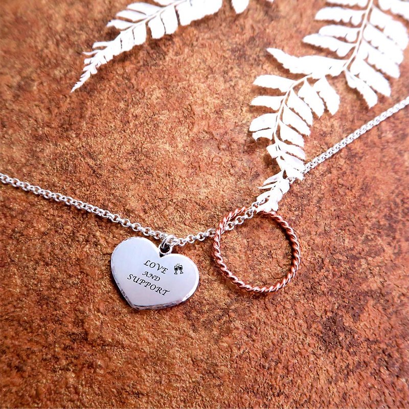 Feel forging series women's love lettering necklace + hanging ring single-sided lettering sterling silver necklace - สร้อยคอ - เงินแท้ สึชมพู