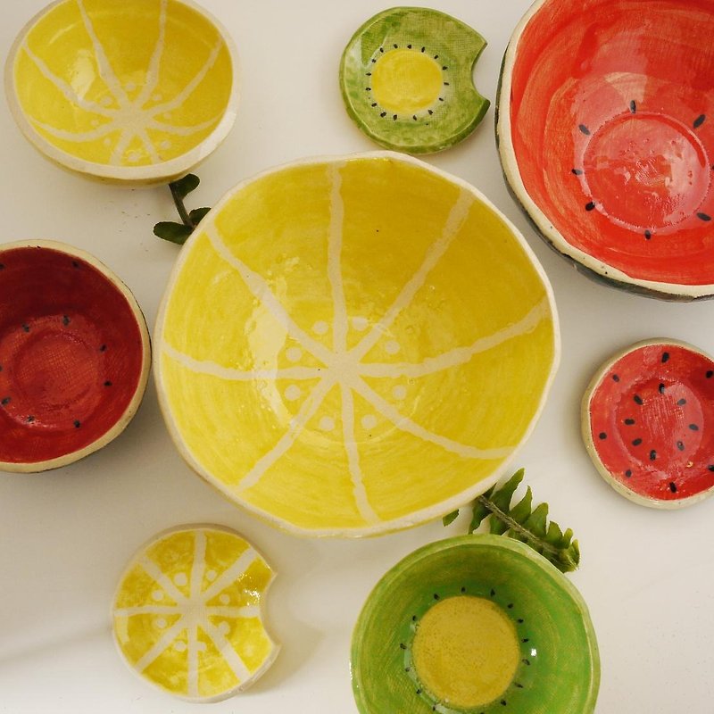 果物中鉢【檸檬】 - 小碟/醬油碟 - 陶 黃色