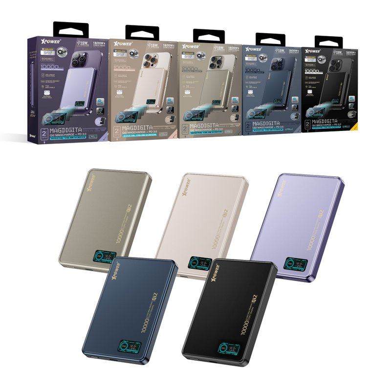 XPower MagDigita彩屏顯示鋁合金外殼 10000mAh 磁吸移動電源 - 行動電源/充電線 - 其他金屬 多色