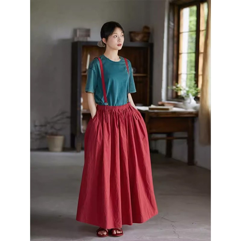 丹罽紅綿サスペンダースカート - スカート - コットン・麻 