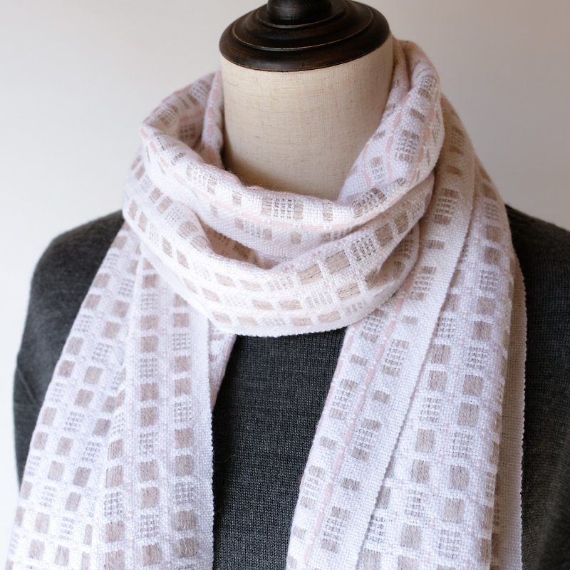 Cashmere 100% hand-woven cashmere stole [Reika 01] - Knit Scarves & Wraps - Other Materials White