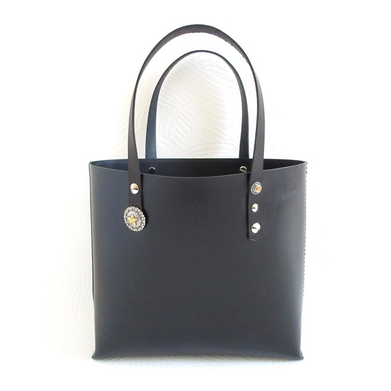 Concho/cowhide/hand sewn/smooth leather/black/single leather mini tote/0557 - กระเป๋าถือ - หนังแท้ สีดำ