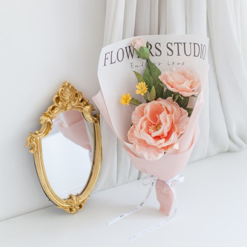 posieflowers Paper Single Coral Caroline Rose mini Bouquet | Aroma Handmade Gift