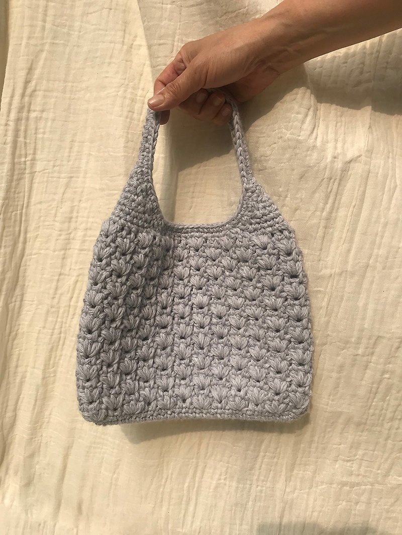 Gentle light gray blue hand hook handbag - Handbags & Totes - Other Man-Made Fibers 