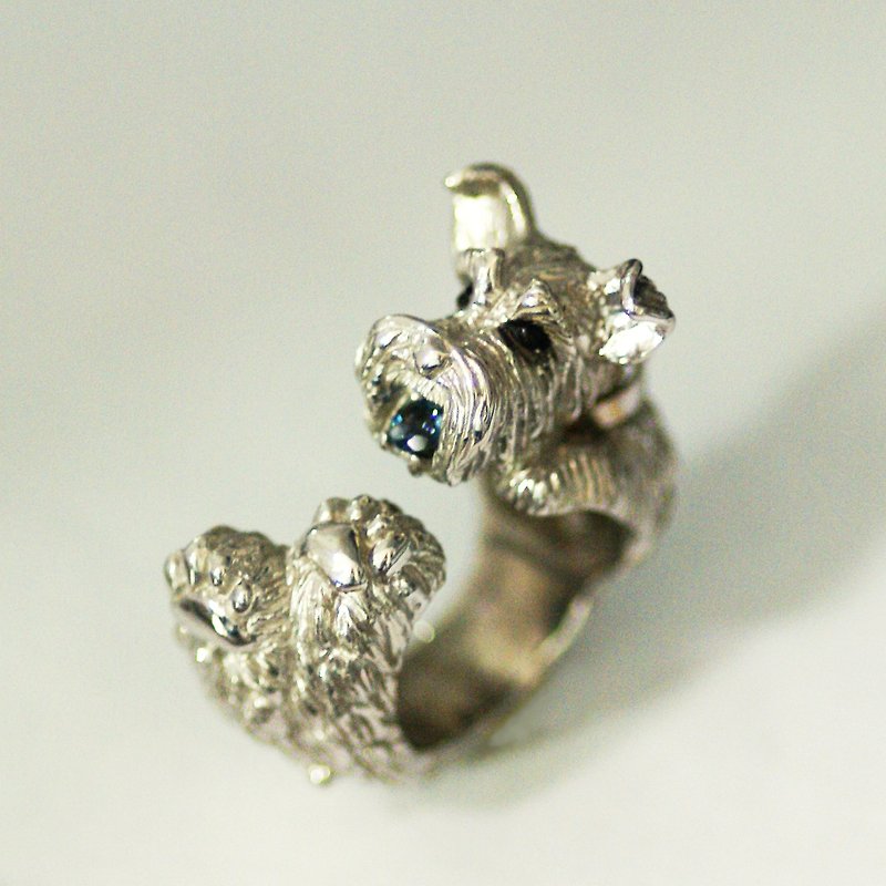 Schnauzer ring with a Gemstone[Free shipping] A Schnauzer ring that can be engraved with a name on the collar that can be worn while holding a Gemstone - General Rings - Other Metals Silver