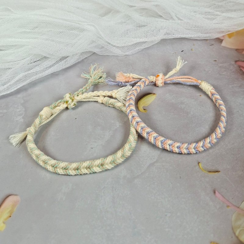 棉線手繩 情侶手繩  客製化手繩 情侶手鍊 生日禮物 SB-2503 - 手鍊/手環 - 棉．麻 綠色