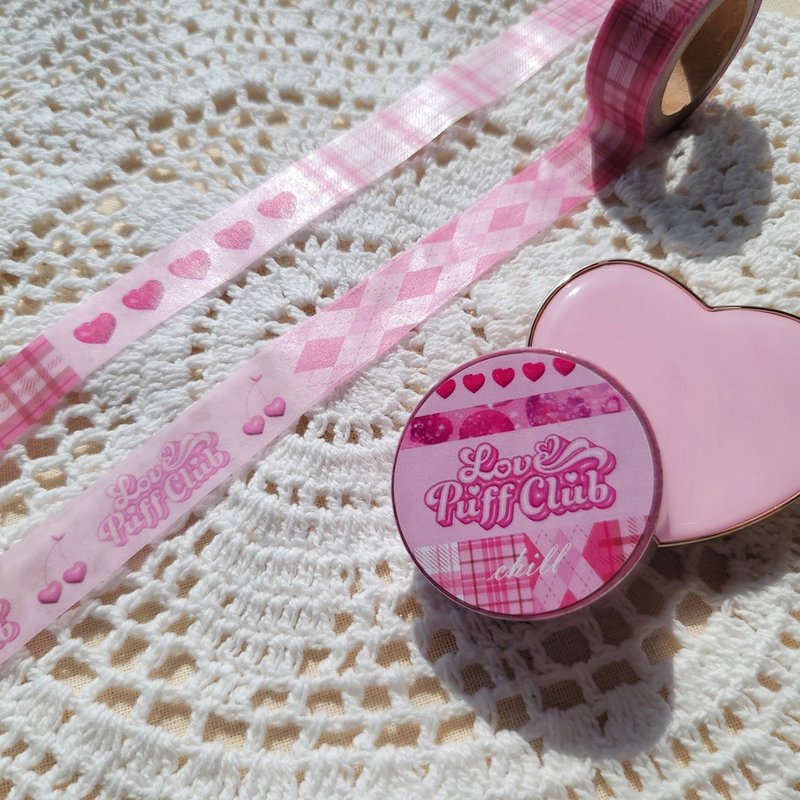 LovePuffClub Pattern Maskingtape - 紙膠帶/和紙/PET - 紙 粉紅色