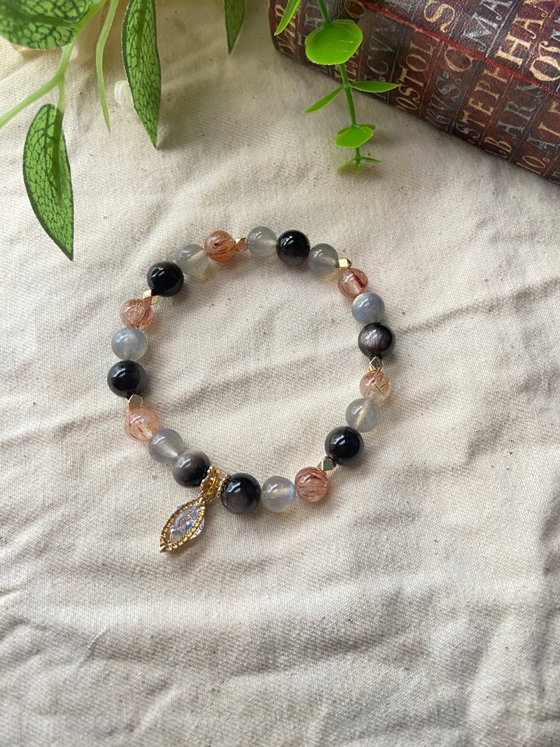 銀曜石/黑金超七/拉長石 水晶手鍊 - 手鍊/手環 - 水晶 黑色