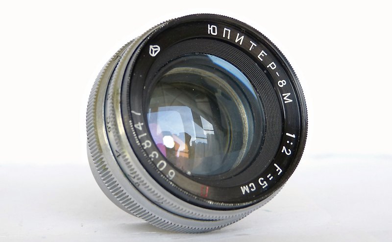 Jupiter-8M red P 2/50 lens for rangefinder camera Kiev Contax RF Arsenal USSR - Cameras - Other Materials Silver