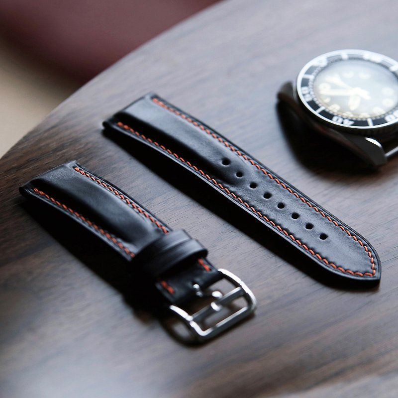 Customized cordovan leather watch strap HIBBERS handmade Japanese New Year cordovan leather suitable for Apple watch etc. - Watchbands - Genuine Leather Multicolor
