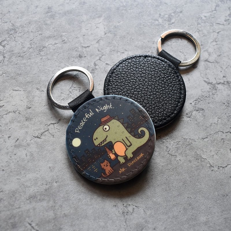 【桐鹿】恐龍先生 皮革鑰匙圈/吊飾_靜夜 - 鑰匙圈/鑰匙包 - 人造皮革 黑色