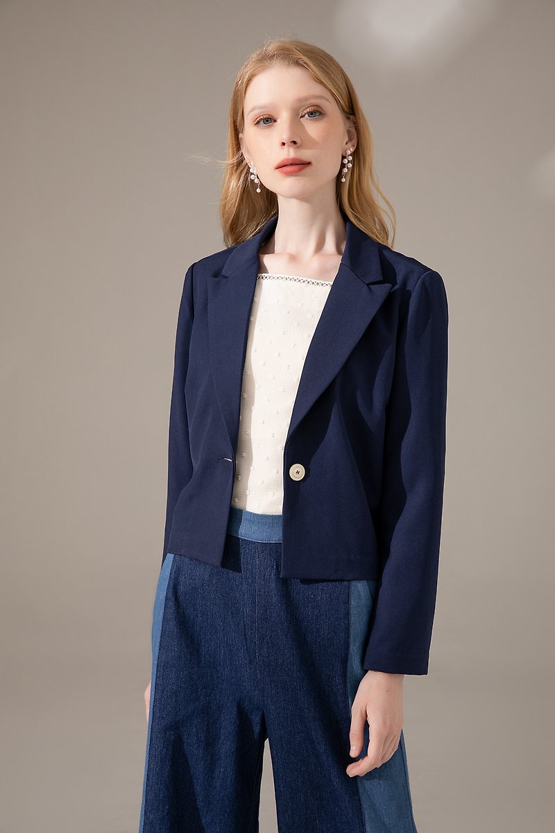 Plain Blazer | Dark Blue | Micro Stretch | Unlined - Women's Blazers & Trench Coats - Polyester Blue