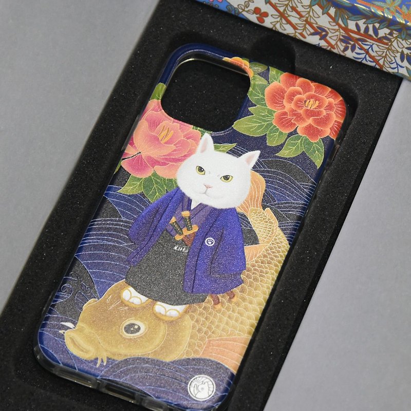 Japanese Style Samurai Cat Mobile Cases - อื่นๆ - วัสดุอื่นๆ สีน้ำเงิน