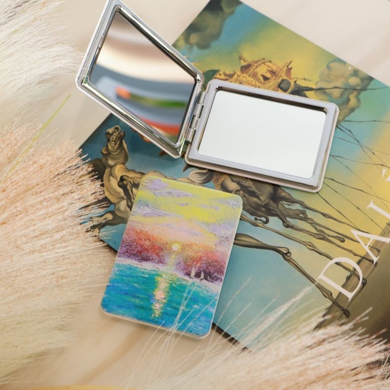 Pocket makeup mirror-sunlight floating | double-sided folding magnetic type | hand-painted original art work printing - อุปกรณ์แต่งหน้า/กระจก/หวี - หนังเทียม สีเหลือง