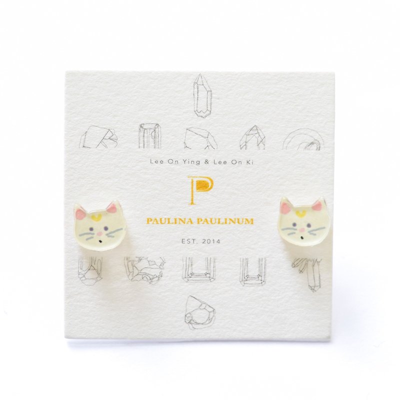 動物系列－白貓 耳夾/耳針 小耳環 - 耳環/耳夾 - 壓克力 多色