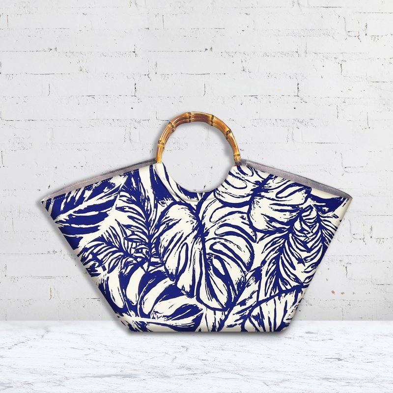 Fan Shaped Tote Bag/Punahele - Handbags & Totes - Cotton & Hemp Blue