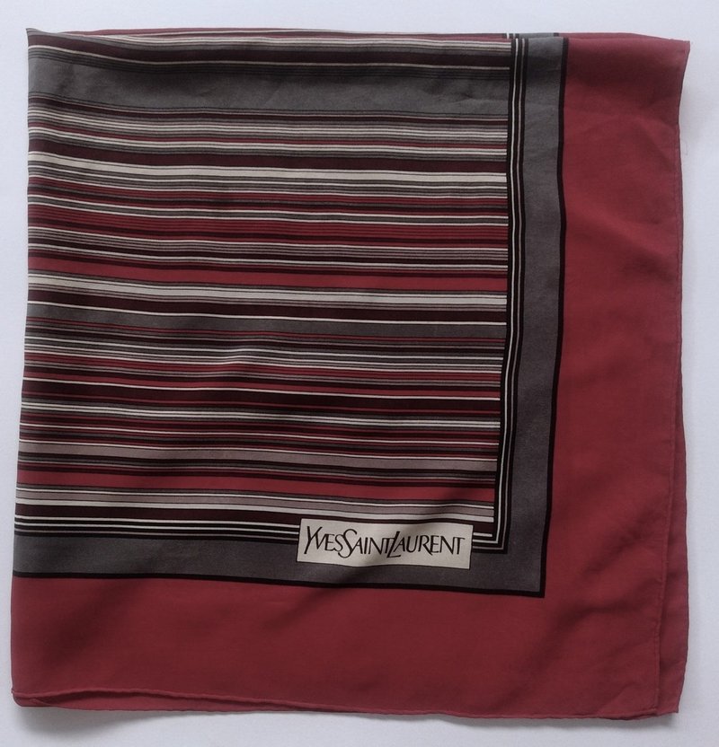 Vintage Yves Saint Laurent Stripes Silk Scarf, 30 x 31 inches, 100% Silk Scarf - 絲巾 - 絲．絹 紅色