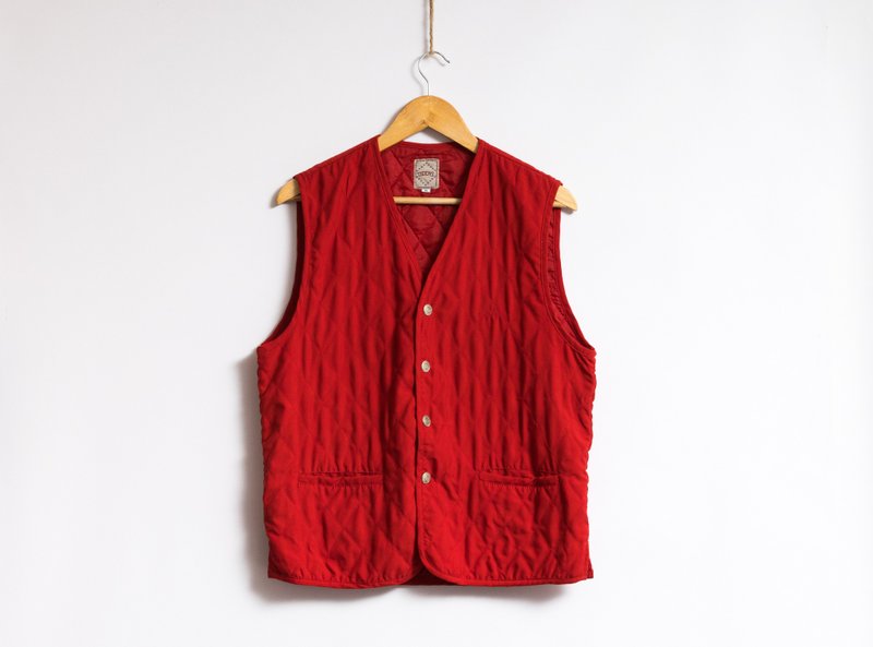 80s Vintage Quilted Red Vintage Waistcoat Vest 5243 - เสื้อกั๊กผู้หญิง - เส้นใยสังเคราะห์ สีแดง