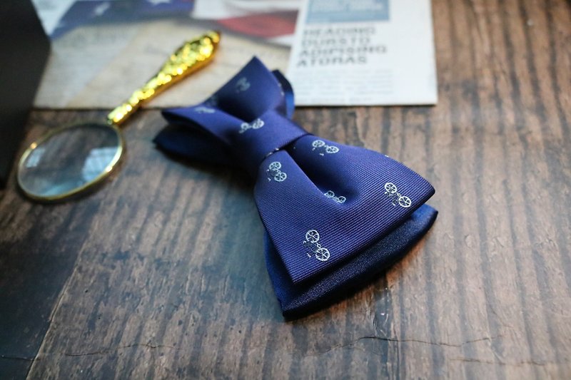 Blue silk bicycle printed bow tie - Ties & Tie Clips - Silk Blue