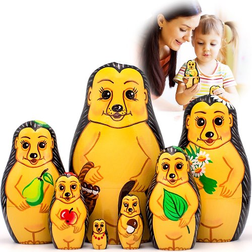 布列斯特纪念品厂 - 套娃 Animals Nesting Dolls Set 7 pcs - Matryoshka Dolls - Hedgehog Toys for Kids