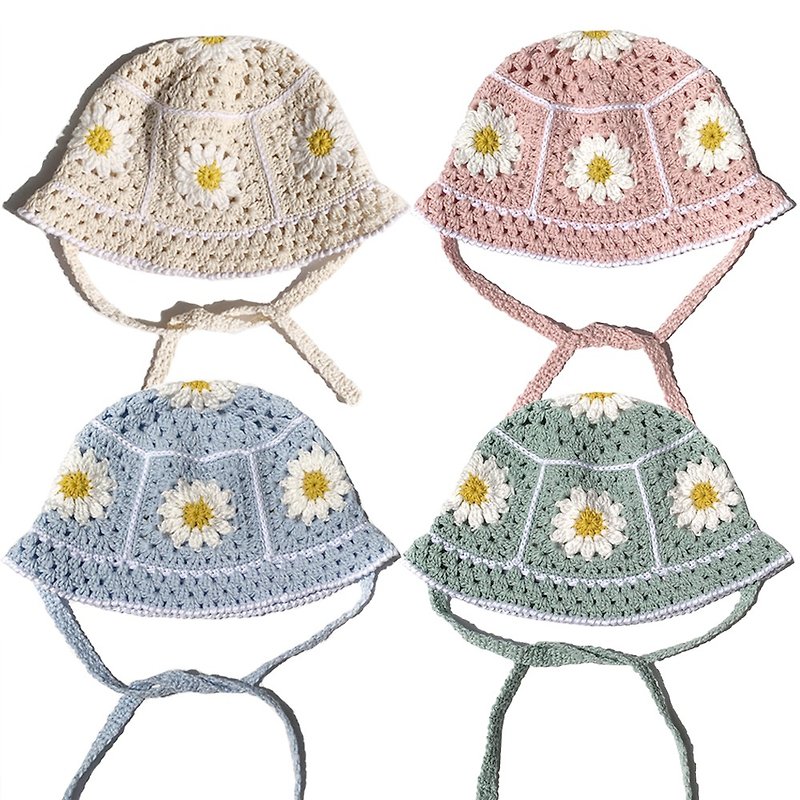 [BABY] Crochet flower motif crochet hat - หมวกเด็ก - ผ้าฝ้าย/ผ้าลินิน หลากหลายสี