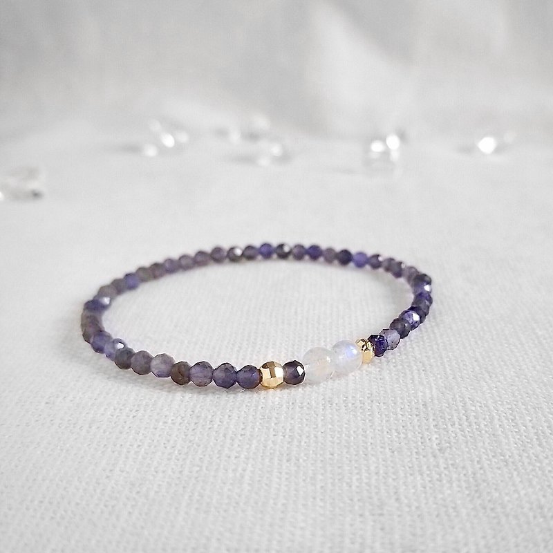 Iolite, Moonstone Bracelet | 14K Gold Filled Bead | Jan, Jun Birthstone Bracelet - Bracelets - Crystal Purple
