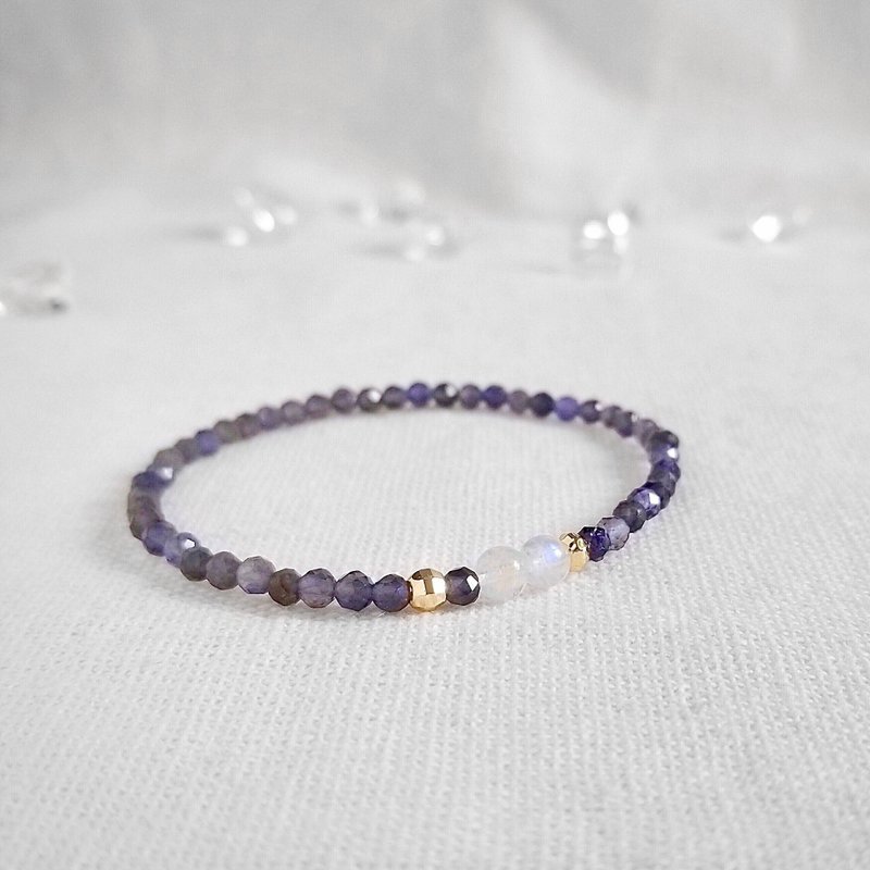 Iolite, Moonstone Bracelet | 14K Gold Filled Bead | Jan, Jun Birthstone Bracelet - สร้อยข้อมือ - คริสตัล สีม่วง