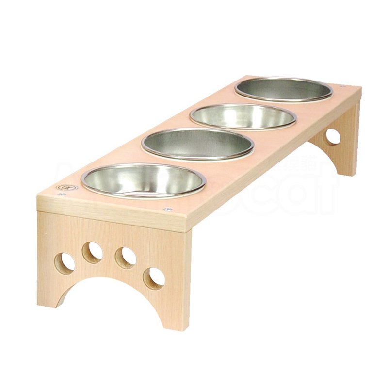 【MOMOCAT】四口小型犬貓餐桌 天然白橡色 碗架附鐵碗 - 寵物碗/碗架/自動餵食器 - 木頭 