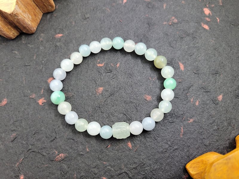 【Cui】Natural jadeite will revolve when competing for the six-character proverb - สร้อยข้อมือ - หยก หลากหลายสี