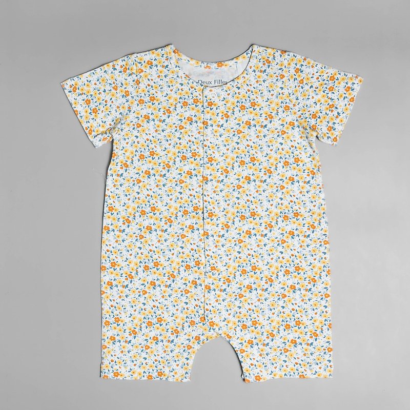 [Deux Filles organic cotton] Baby short-sleeved front button jumpsuit/newborn onesies orange - Onesies - Cotton & Hemp 