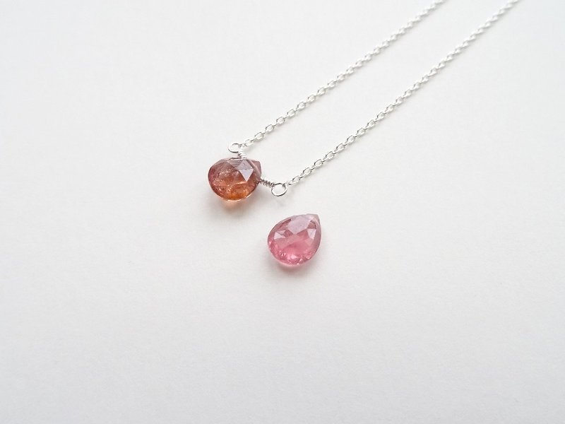::Daily Jewels:: Tourmaline Faceted Teardrop Briolette Dainty Sterling Silver Necklace (rose pink) - สร้อยคอ - เครื่องเพชรพลอย สึชมพู