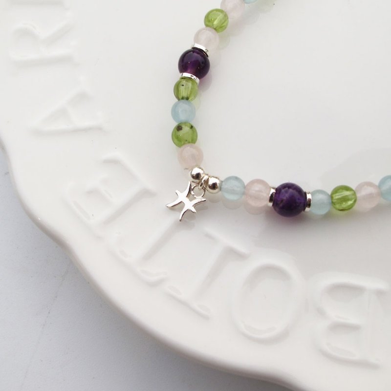 Bigman Taipa [Constellation Lucky Stone Series] Pisces × Natural Stone Beads × Handmade Silver Bracelet - Bracelets - Crystal Multicolor