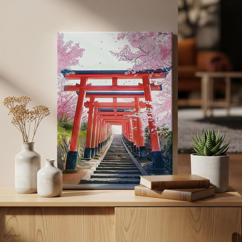 日本製帆布掛畫・伏見稻荷大社、京都・日本風景・送禮、擺設 - 壁貼/牆壁裝飾 - 棉．麻 