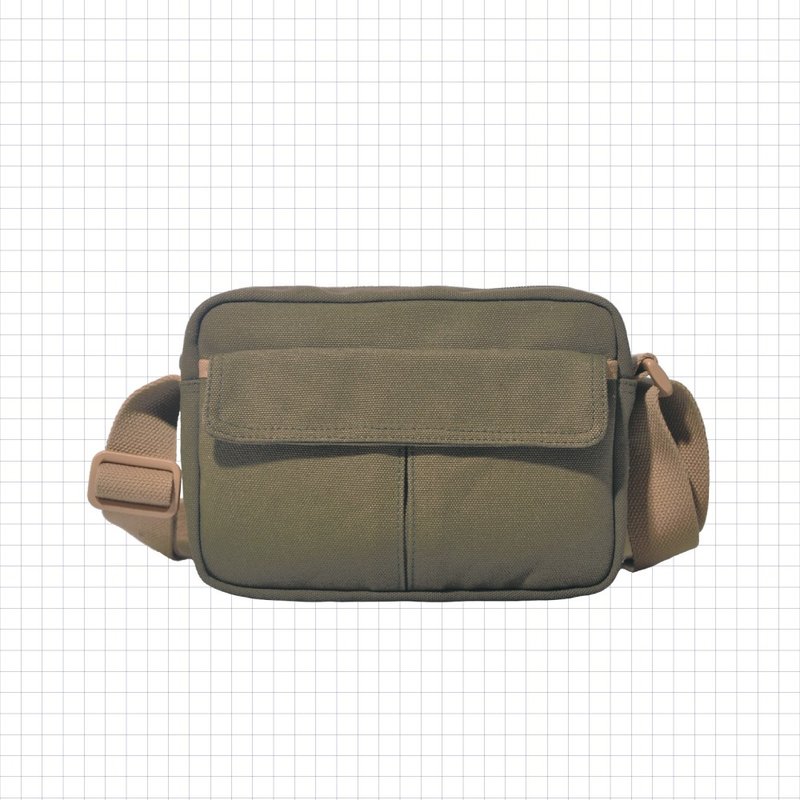 EP2 square flap side backpack EP2-1006-A-GN [Taiwan original bag brand] - Messenger Bags & Sling Bags - Cotton & Hemp Green