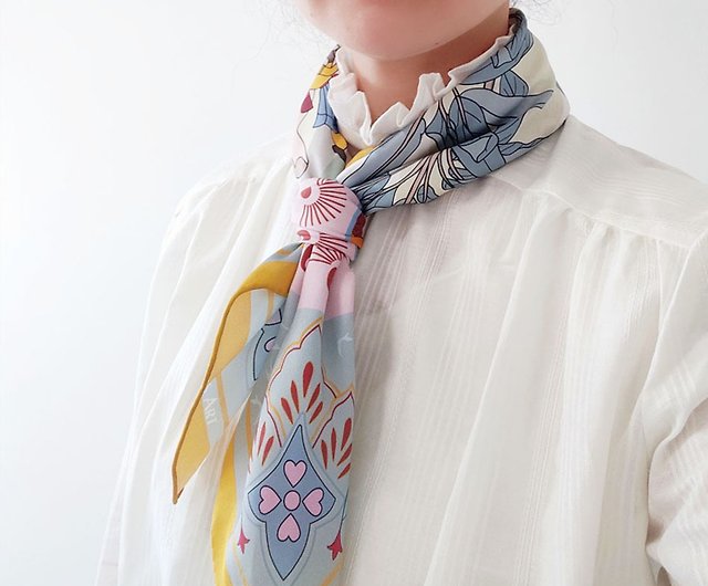 65cm silk twill scarf bandana elephant illustriation original design - Shop  chicasart Scarves - Pinkoi
