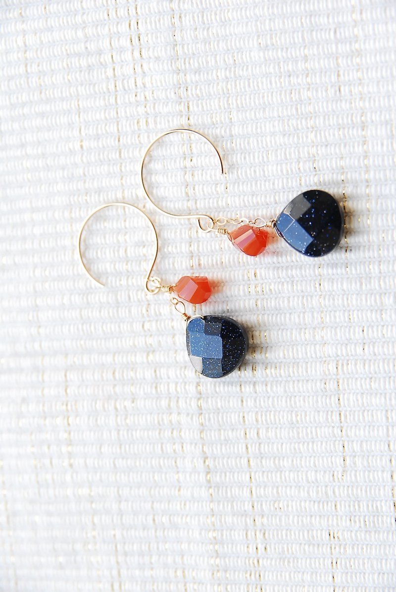 Carnelian and blue sandstone earrings 14 kgf - ต่างหู - เครื่องประดับพลอย สีส้ม