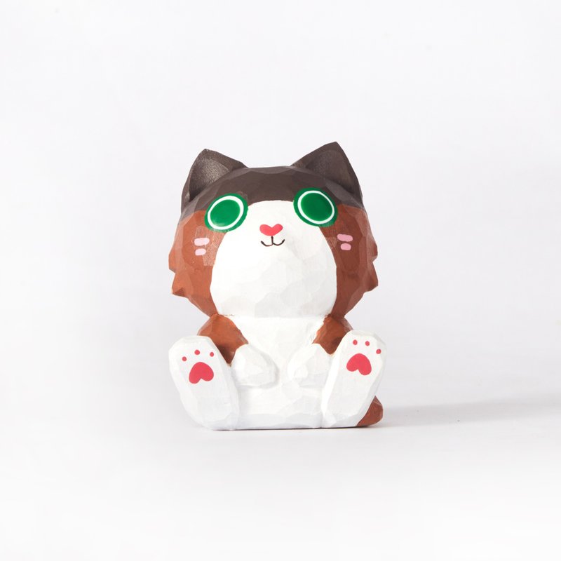 Kumo 貓 - 象徵勇氣與無畏的木雕貓 - 擺飾/家飾品 - 木頭 咖啡色