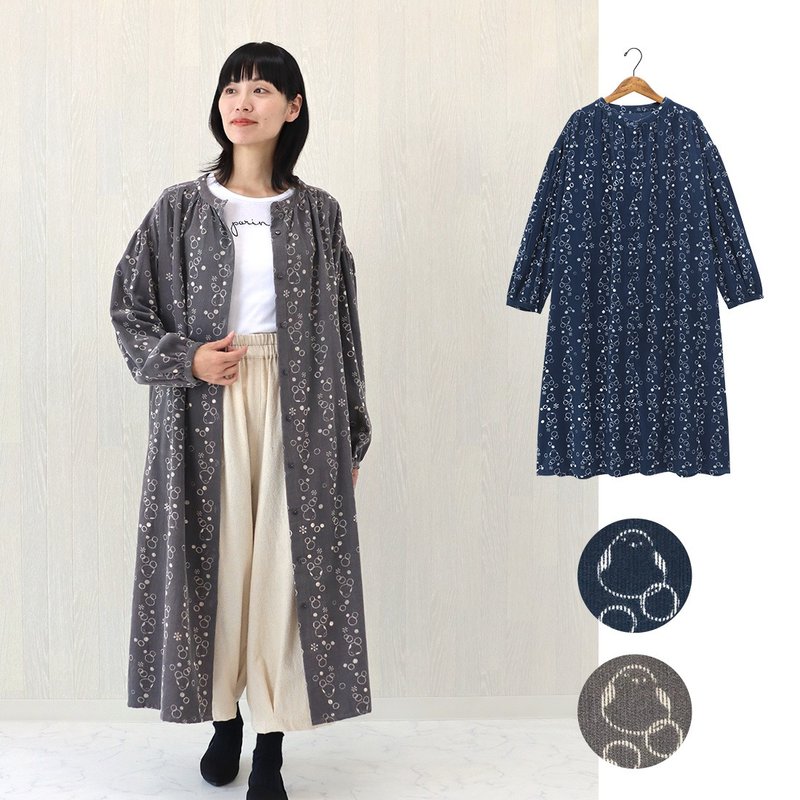 【預訂】印度製 可愛長尾山雀印花芯絨長裙 - 裙子/長裙 - 棉．麻 灰色