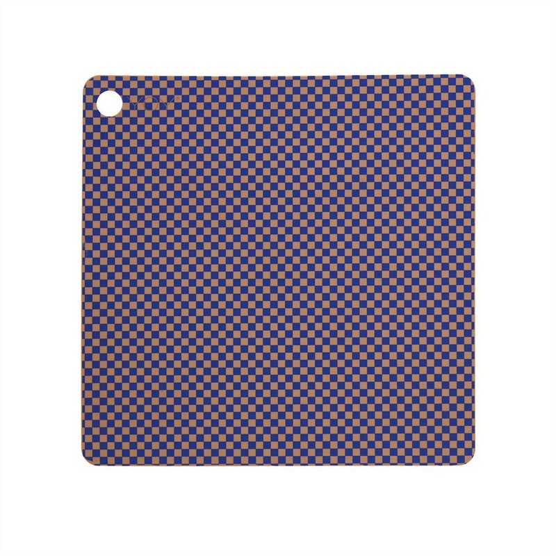 OYOY Square Silicone Placemat / Vintage Checkerboard - Deep Sea Blue (2 in Group) - ผ้ารองโต๊ะ/ของตกแต่ง - ซิลิคอน 