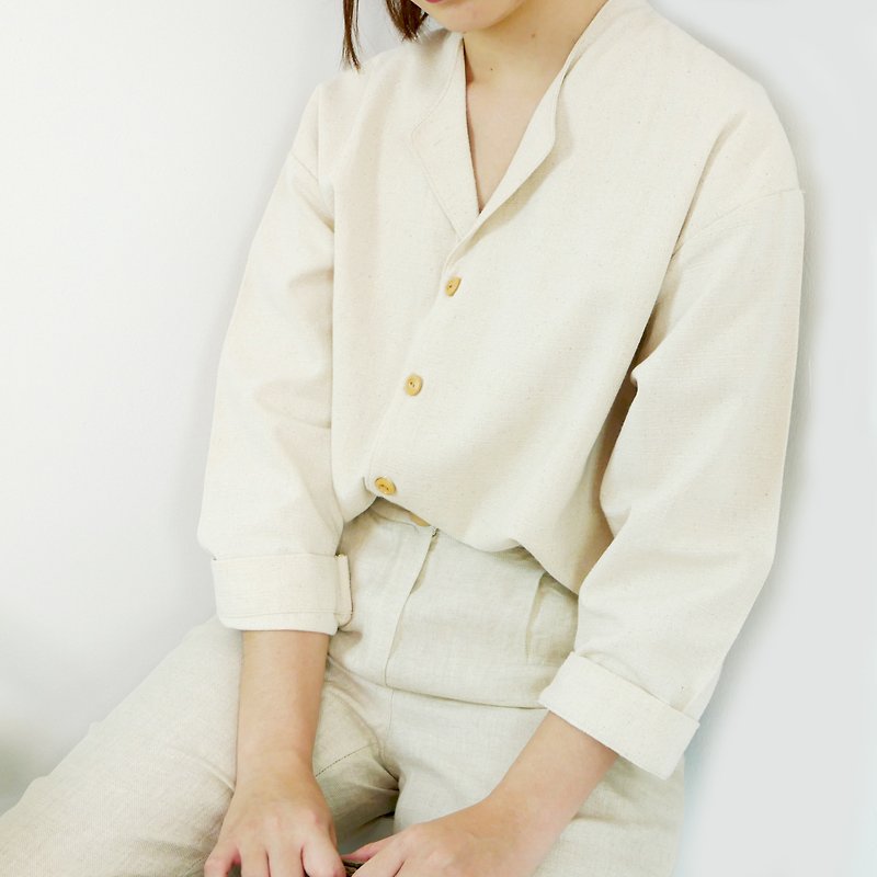 Long-sleeved cotton shirt - Women's Blazers & Trench Coats - Cotton & Hemp White