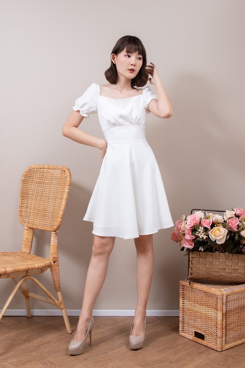 Snow White Off White Wedding Gown Bridesmaid Prom Dress Vintage Party Dress - One Piece Dresses - Polyester White