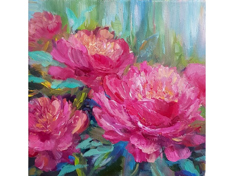 Peonies Original Art peony Oil Painting Floral canvas Art  Flowers 手工油畫 - 海報/掛畫 - 其他材質 粉紅色